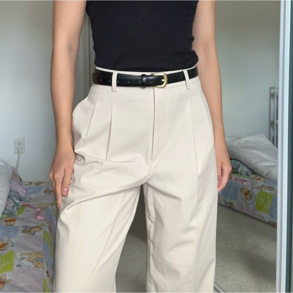 Uniqlo Cream Pleated Wide Leg Trousers - Picture 1 of 5